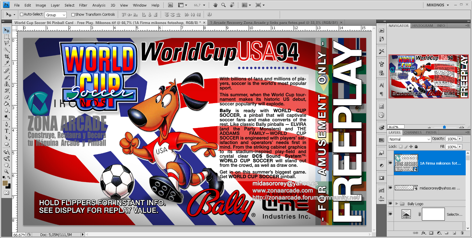 "World Cup Soccer Pinball Cards Customized" (BALLY). Designed by Zona